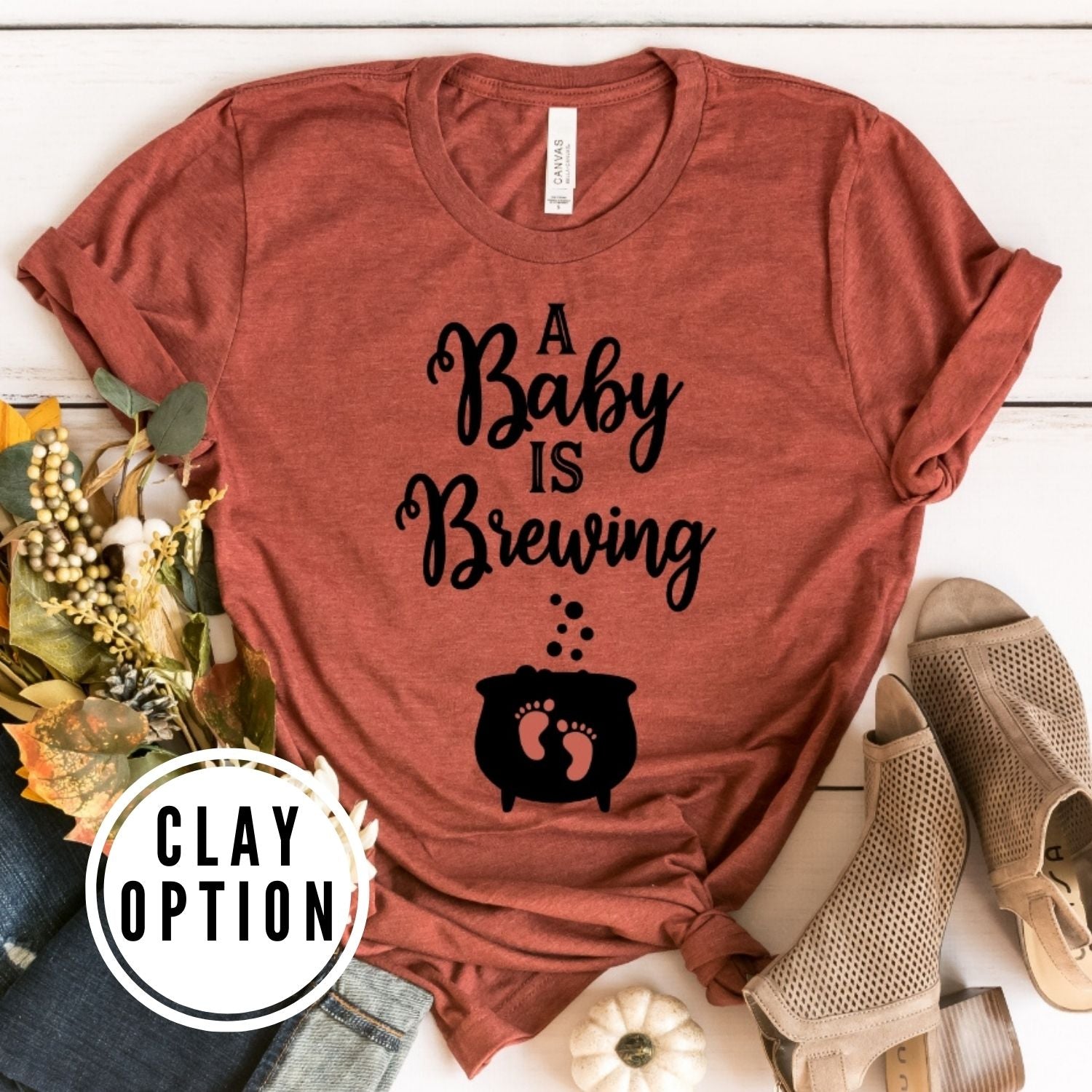 It's Your Day Clothing Personalized A Baby Is Brewing Maternity Shirt for Women - Womens Halloween Pregnancy Announcement Shirts Something Good Gender Reveal Tshirts