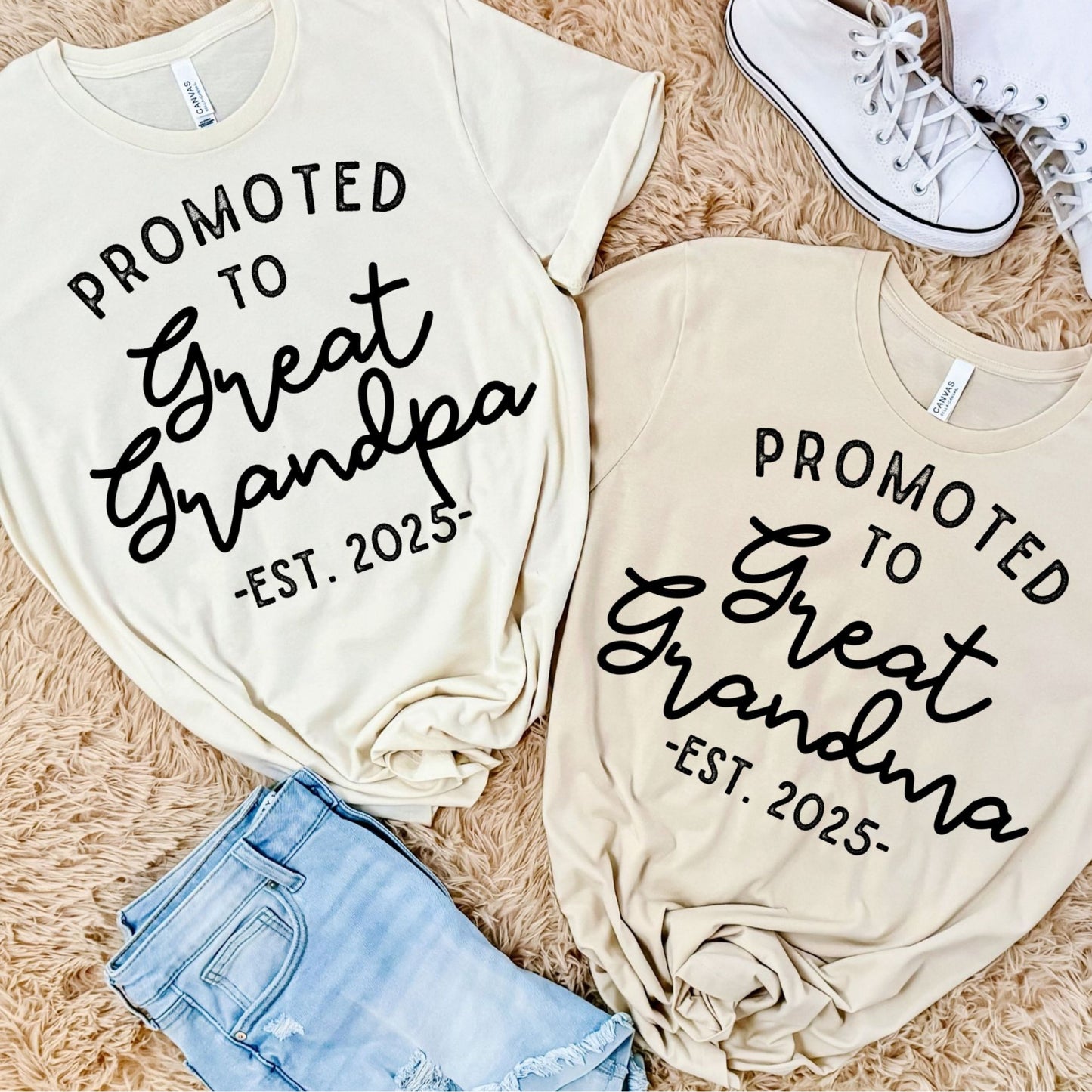 Promoted to Great Grandma / Great Grandpa Est - Customize the EST year!