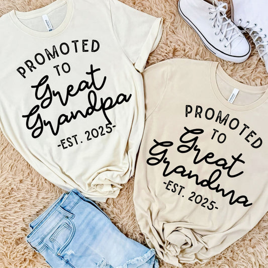 Promoted to Great Grandma / Great Grandpa Est - Customize the EST year!