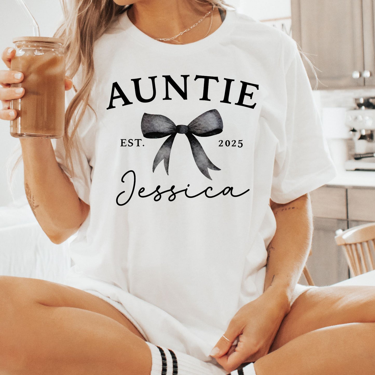 Custom Auntie Coquette Bow Shirt with Est Year