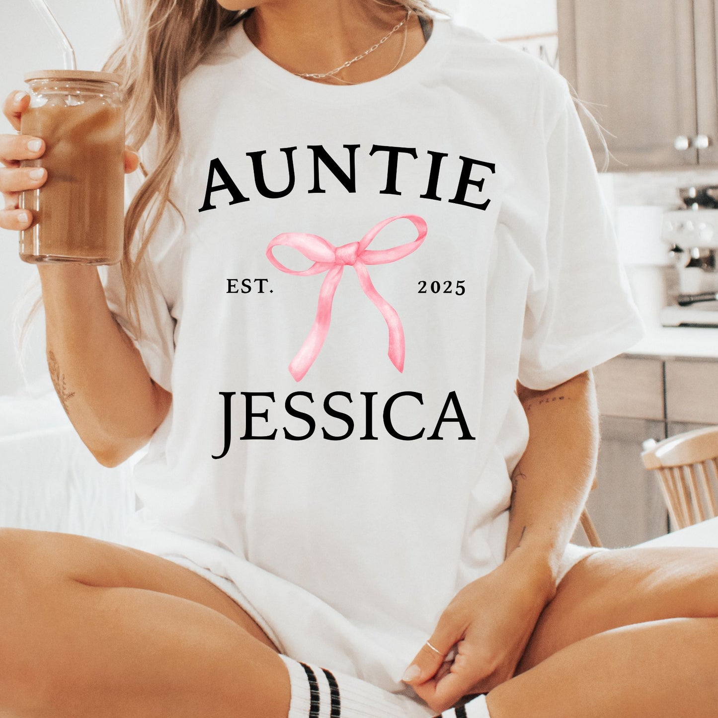 Custom Auntie Coquette Bow Shirt with Est Year