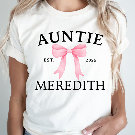 Custom Auntie Coquette Bow Shirt with Est Year