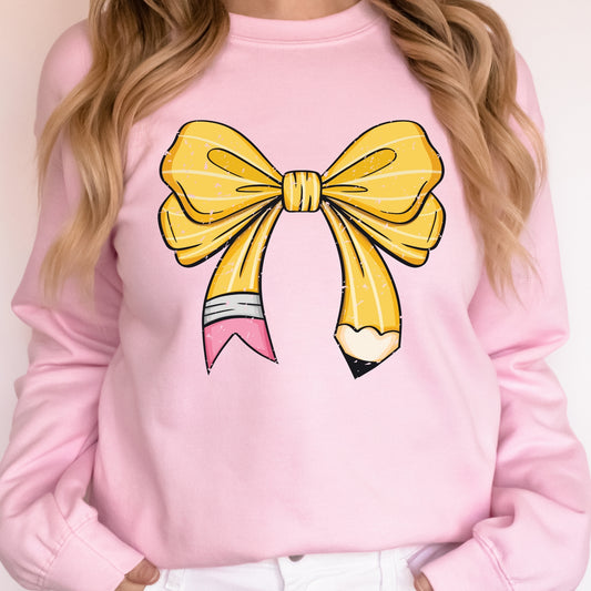 Teacher Pencil Bow Sweatshirt